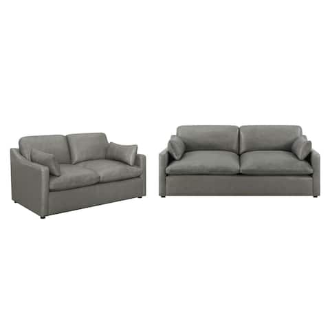 Leather Sloped Arm Sofa Set in Grey and Black