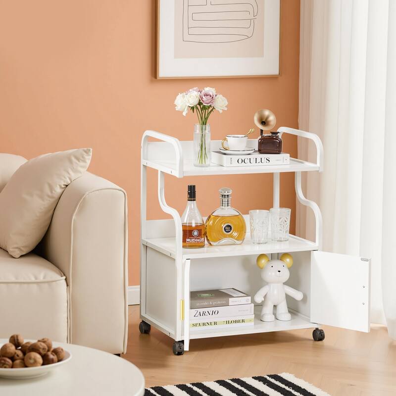 VECELO Mobile Printer Stand with Outlets & Locking Wheels White Rolling Cart Home Office Cart with USB Charging Station