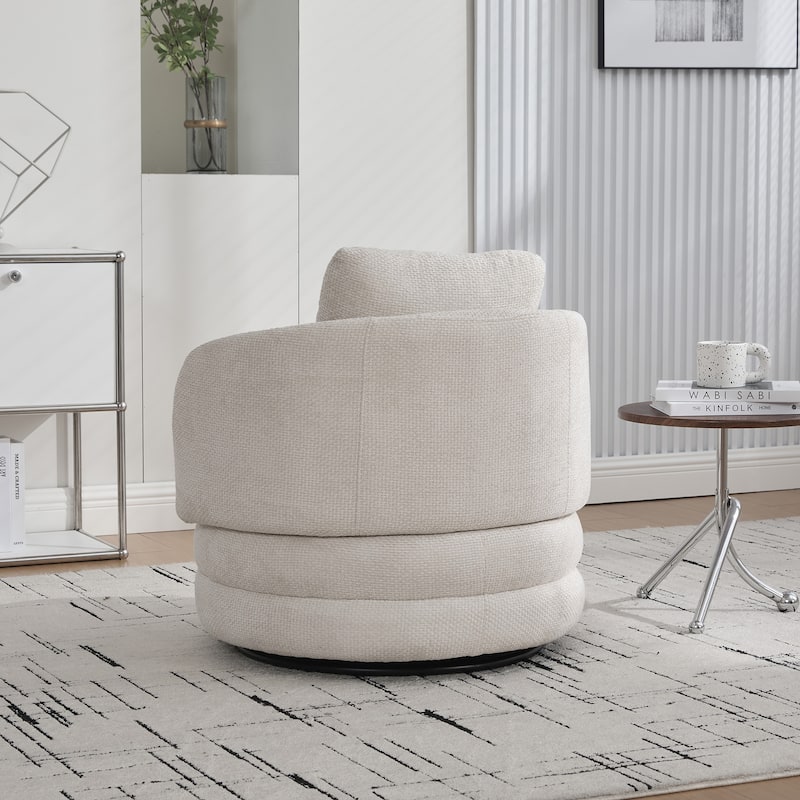 30"W Modern Round 360°Swivel Barrel Accent Chair with Pillow, Chenille Upholstered Comfy Barrel Armchair, Single Sofa Chair