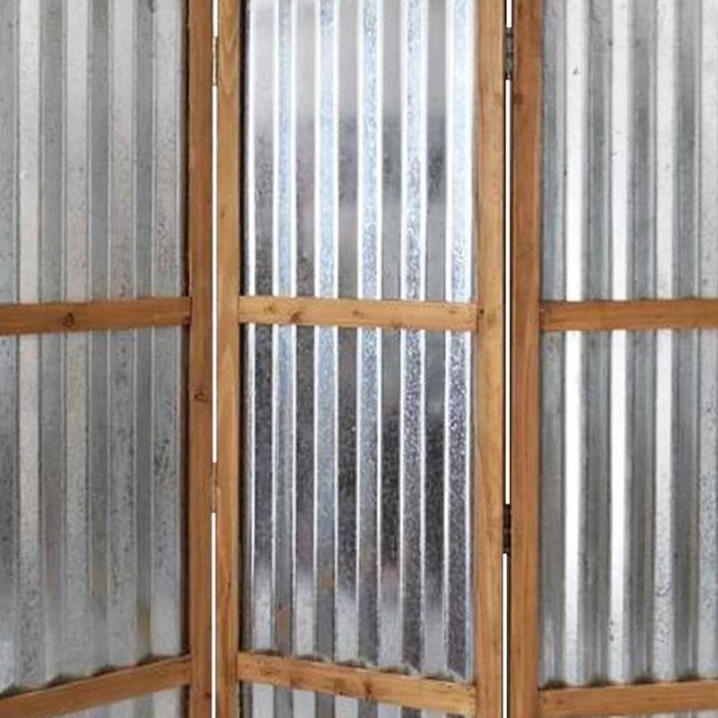 HomeRoots 72" Brown Folding Three Panel Screen Room Divider - 60' X '72' X '1