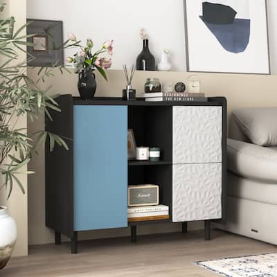 Sideboard Buffet Cabinet with 2 Drawers, Coffee Bar Cabinet with 2 Open Storage Compartment, Accent Cabinet with Metal Legs
