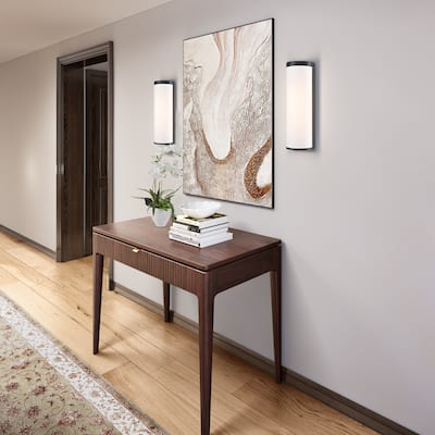 Artcraft High Street - 2-Light Wall Sconce - Black Finish - Soft Eggshell White Hue Fabric Shade