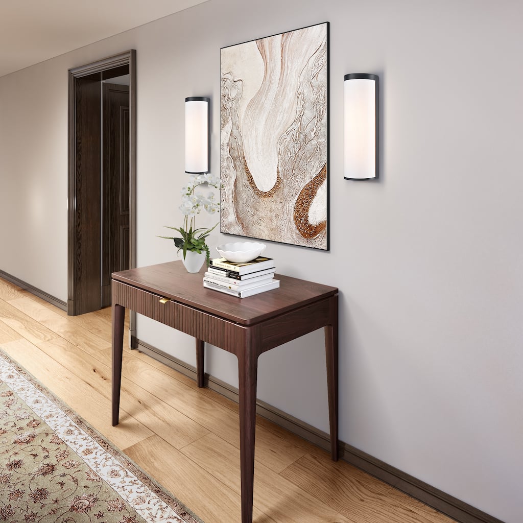 Artcraft High Street - 2-Light Wall Sconce - Black Finish - Soft Eggshell White Hue Fabric Shade