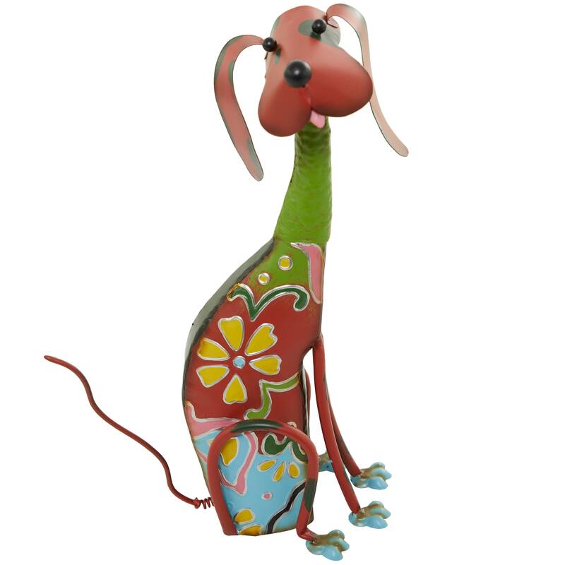 Multi Colored Metal Indoor Outdoor Dog Garden Sculpture with Floral Pattern
