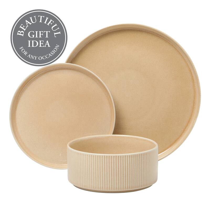 Gibson Elite Solana Coast 12 Piece Stoneware Reactive Glaze (Service for 4) Plates and Bowls Modern Shape Dinnerware Set