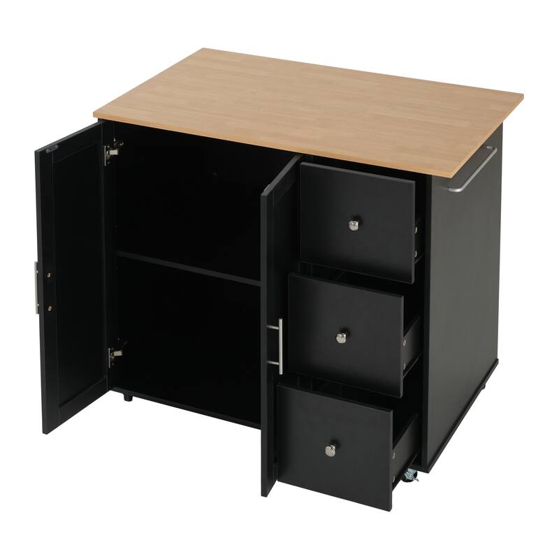 Anmytek Black Rolling Kitchen Cart, 39.76" Mobile Island with Storage, 2 Doors, 3 Drawers and Adjustable Shelf