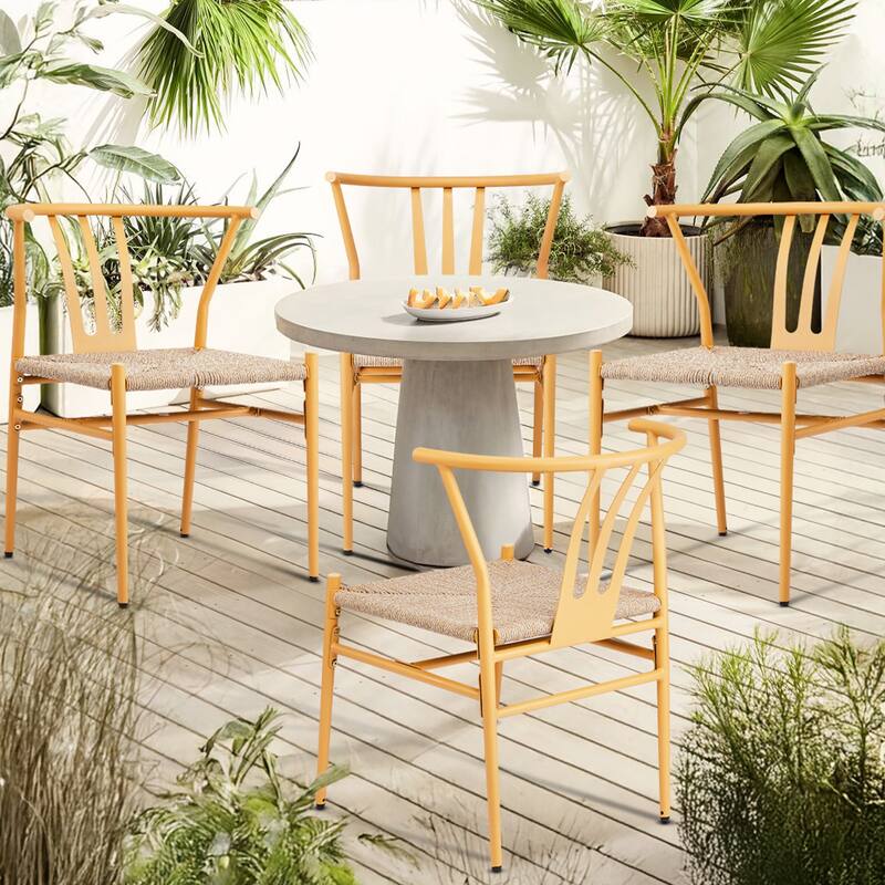 Set of 4 Hand-Woven Rope Dining Chairs with Metal Frame and Curved Back Ergonomic Design - 23” x 18.3” x 31.5”