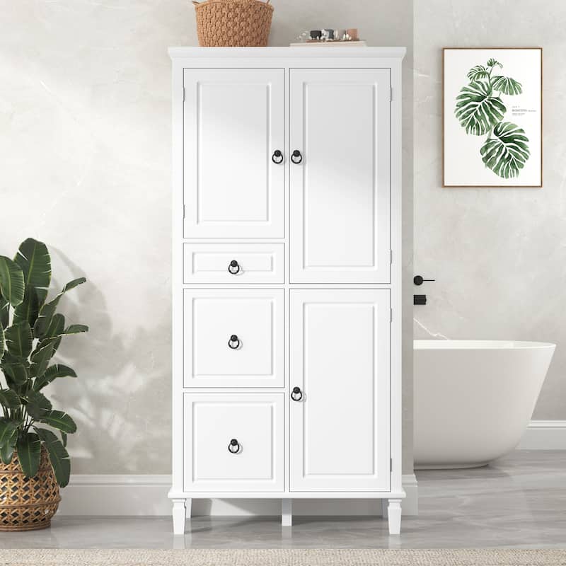 White Pine MDF Storage Cabinet with 3 Doors, 3 Drawers and Adjustable Shelves - 30.6” x 15” x 61.7” (W x D x H)