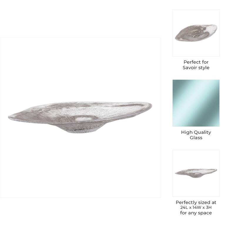 Glass Bowl Textured Handcrafted Finish Decorative Use - 3" Clear - 24" x 14" x 3"