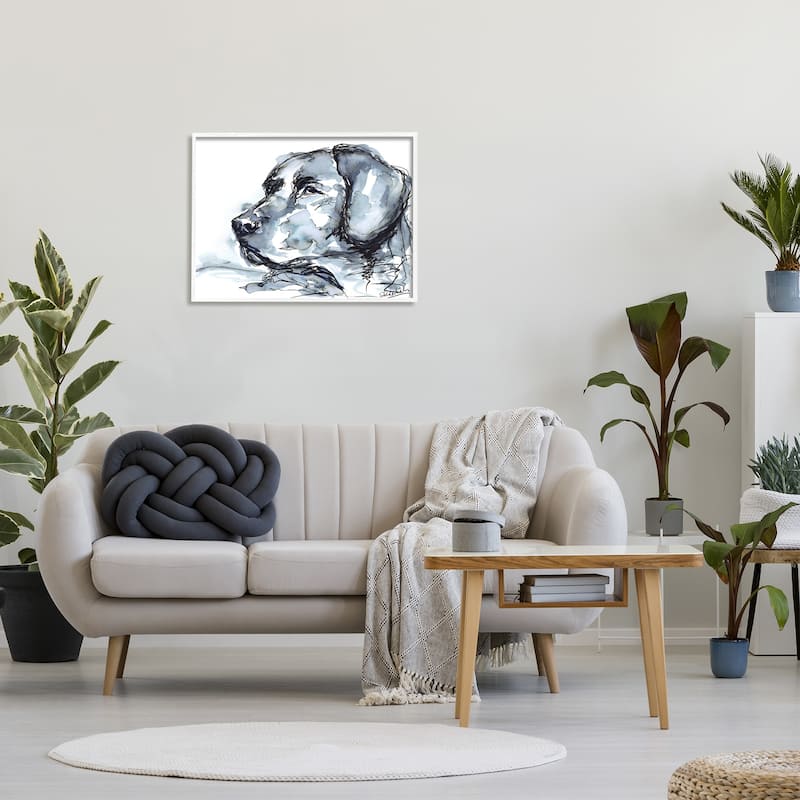 Stupell Monochrome Ink Dog Portrait Abstract Watercolor Detail Framed Wall Art, Design by Kendra Shedenhelm - Grey