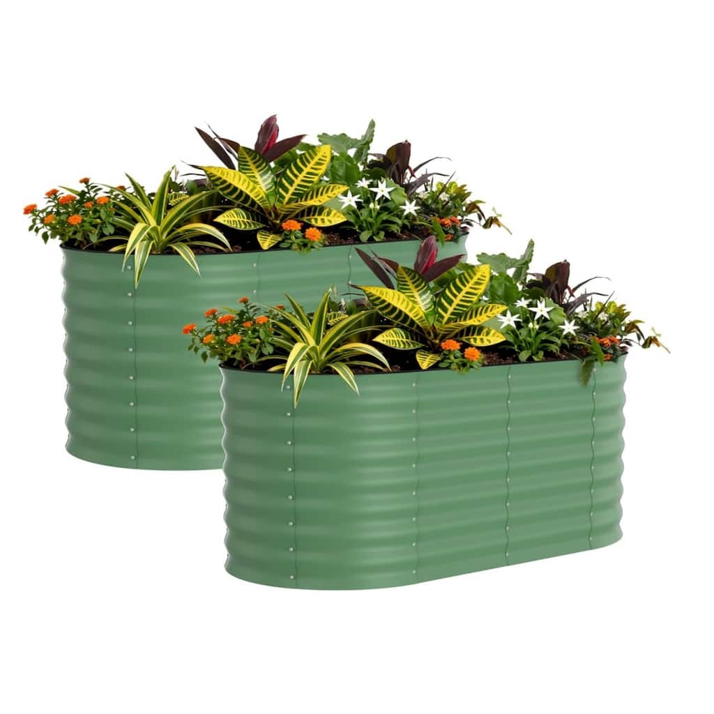 2-Pack 4 x 2 x 2 ft Galvanized Steel Raised Garden Beds Rust-Resistant Outdoor Planter Boxes Green - 4 x 2 x 2 ft