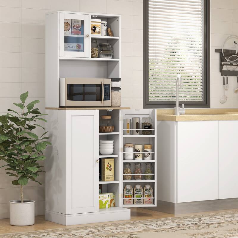 Freestanding Kitchen Cabinet Buffet with Adjustable Shelves and Open Countertop, Pantry Storage Cabinet with Microwave Stand