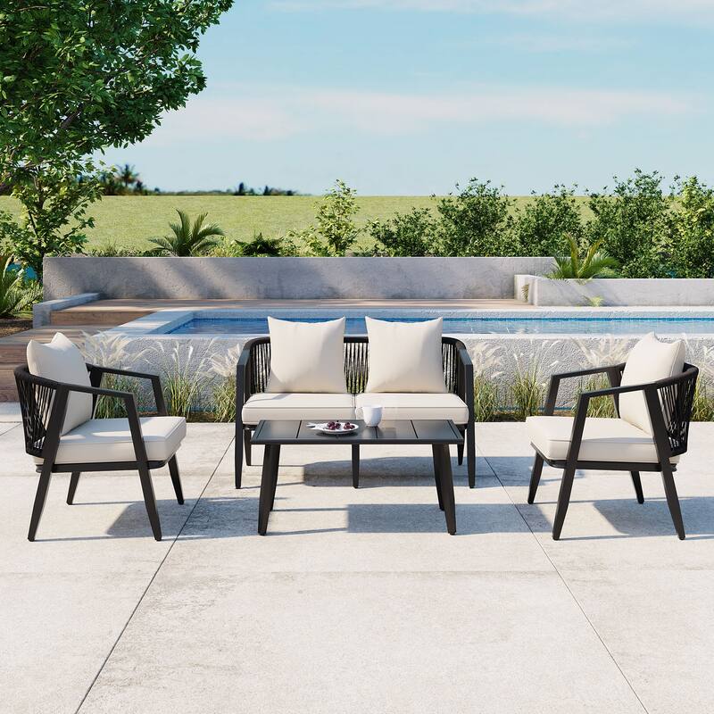 Roomfitters 4 Pcs Modern Outdoor Seating Set, Durable and Comfortable Patio Furniture Set for Backyard, Poolsides