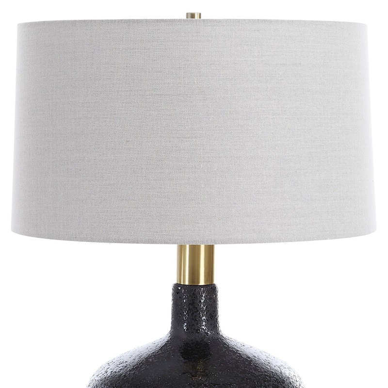 Mottled Gloss Ceramic Table Lamp with Drum Shade - 25.75" - Matte Black