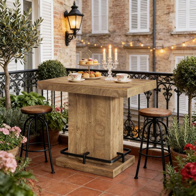 47-Inch Industrial Bar Table with Metal Footrest, Rectangular Counter Height Bar Table for Small Bar