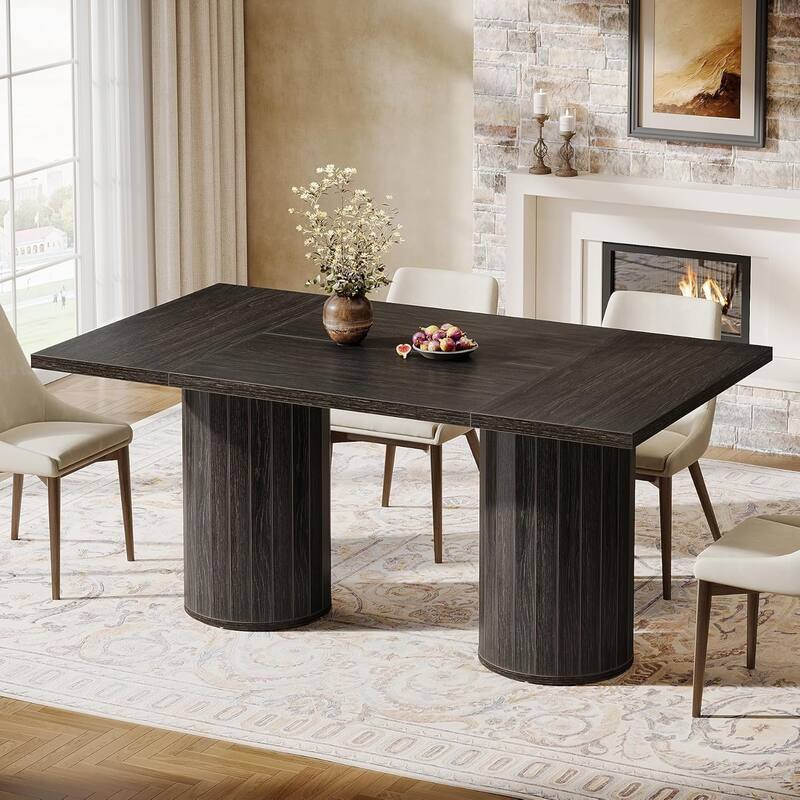 Rectangle Kitchen Table with Cylindrical Base, 63 Inches Dining Table