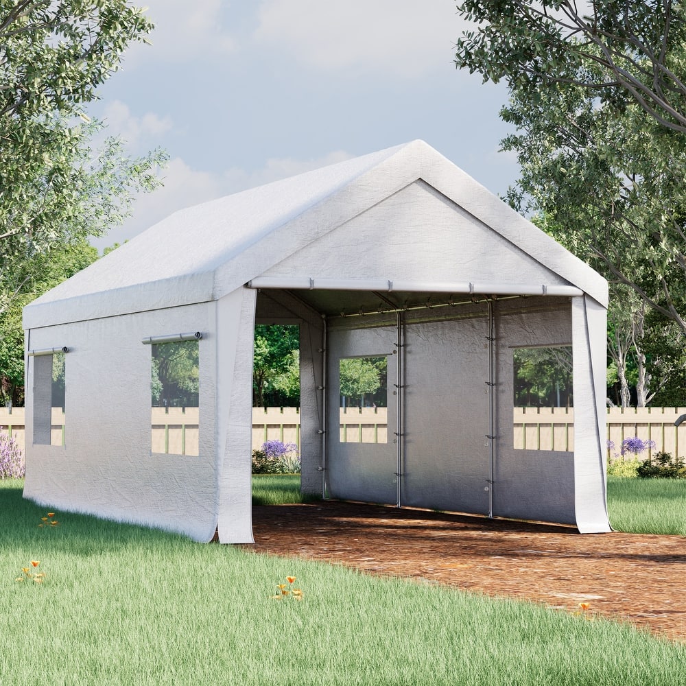 Heavy-Duty Fully Enclosed Carport - UV-Resistant, Waterproof Canopy with Roll-Up Windows & Reinforced Steel Frame