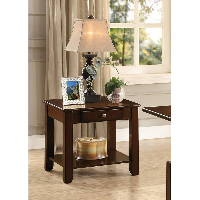 Contemporary End Table with Drawer and Shelf Wooden Furniture 1pc - Cherry