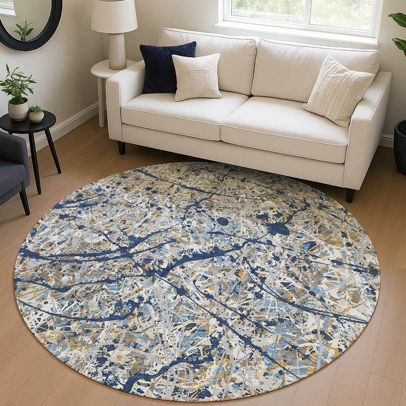Machine Washable Indoor/ Outdoor Modern Splatter Chantille Rug