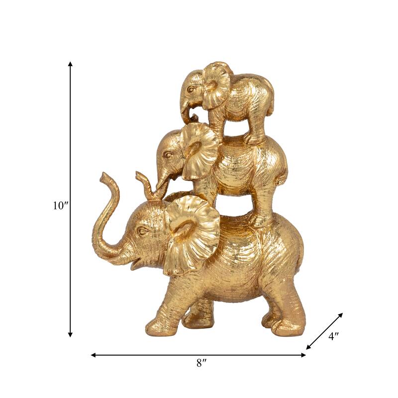 Resin Stacked Raised Trunk Elephants Figurine - Gold, 10"