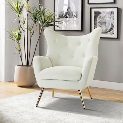 Eusebio Tufted Velvet Accent Chair with Wingback, Arms, and Metal Gold Legs for Living Room or Bedroom by HULALA HOME