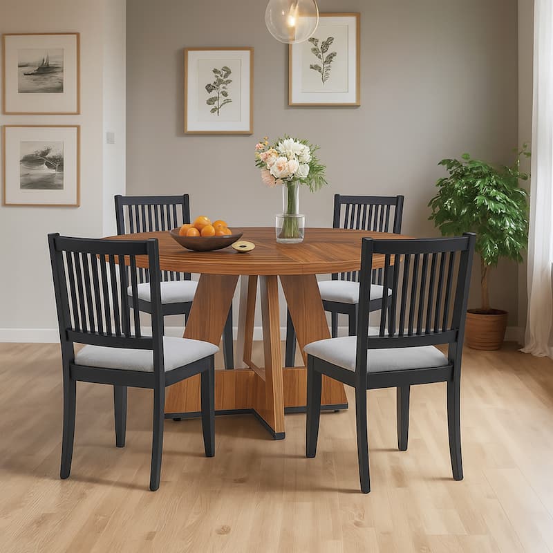 Farmhouse 18"Wide Slat Back Upholstered Seat Wood Dining Chairs - 17.75L×18W×35H