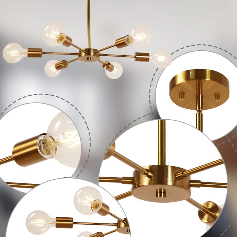 Modern Sputnik Chandelier 6 Lights Mid Century Ceiling Light