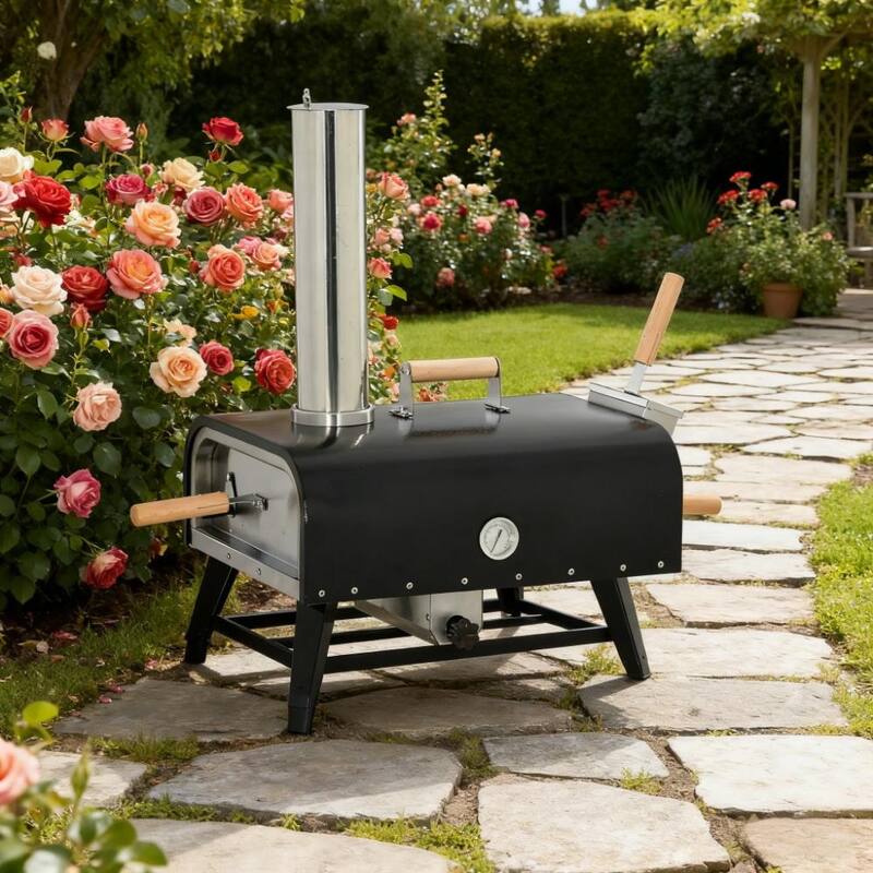 GDFStudio - Portable Outdoor Pellet Pizza Oven with 12" Cordierite Stone, Foldable Legs, Thermometer and Pizza Peel