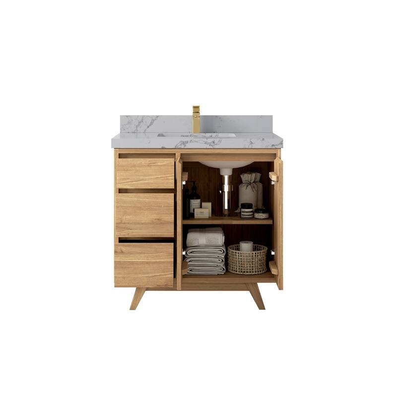 Willow Collections 36 in. W x 22 in. D Madison Teak Center Sink Bathroom Vanity with Countertop