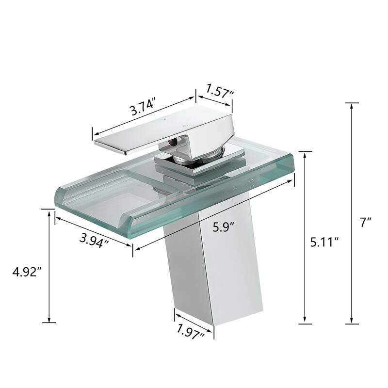 LED Bathroom Sink Faucet with Waterfall Spout and Hot Cold Water Mixer