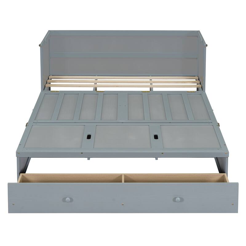 Queen Size 2-in-1 Murphy Bed Cabinet with Space Saving Design with Built in USB/Power Outlets, Large Storage Drawer