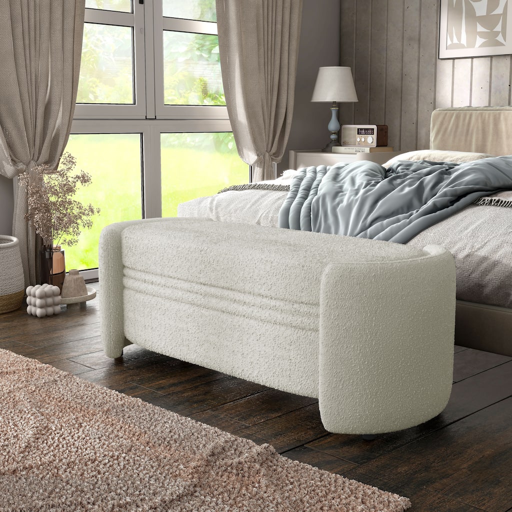 DH BASIC Pressice Contemporary Boucle Storage Bench for Bedroom Entryway by Denhour