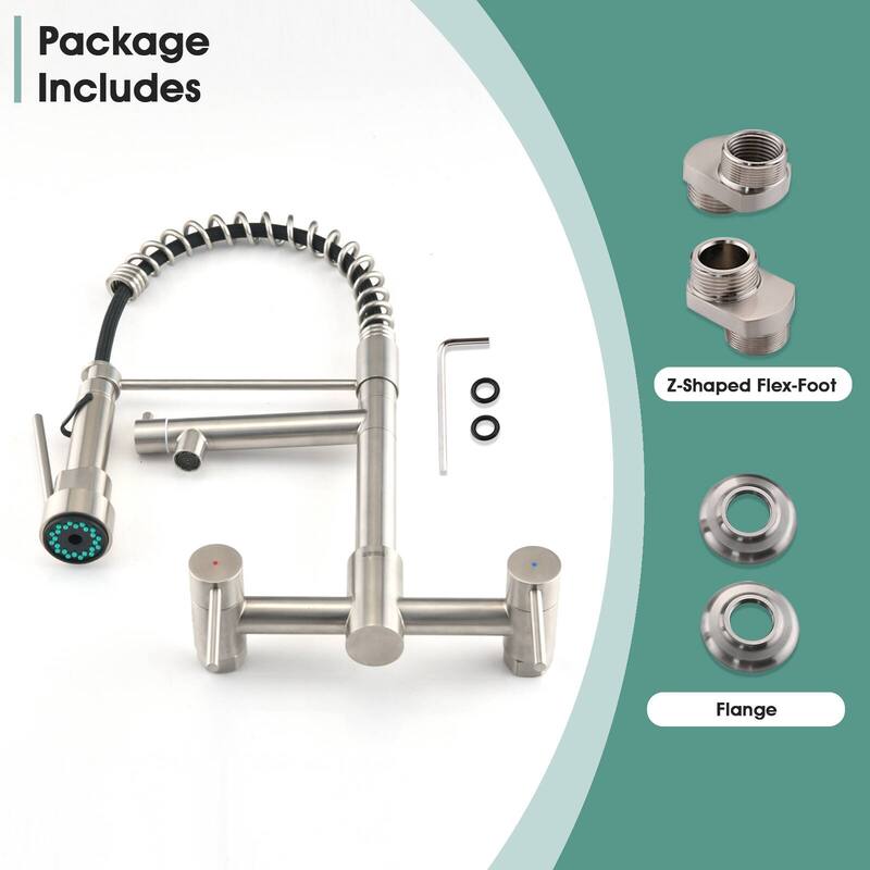 Dornberg Wall Mount Kitchen Faucet with Pull Down Sprayer, Spring Faucet