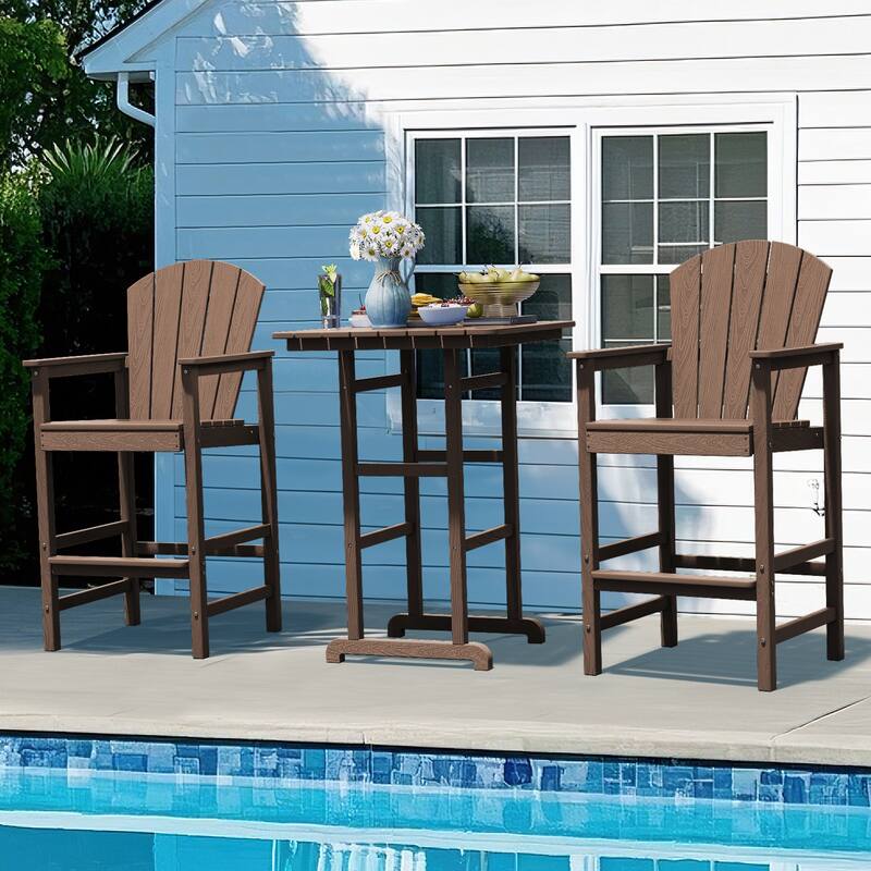 3-Piece HDPE Outdoor Patio Bar Table and Chiar Set, 2 Bar Stools & A Bar Table