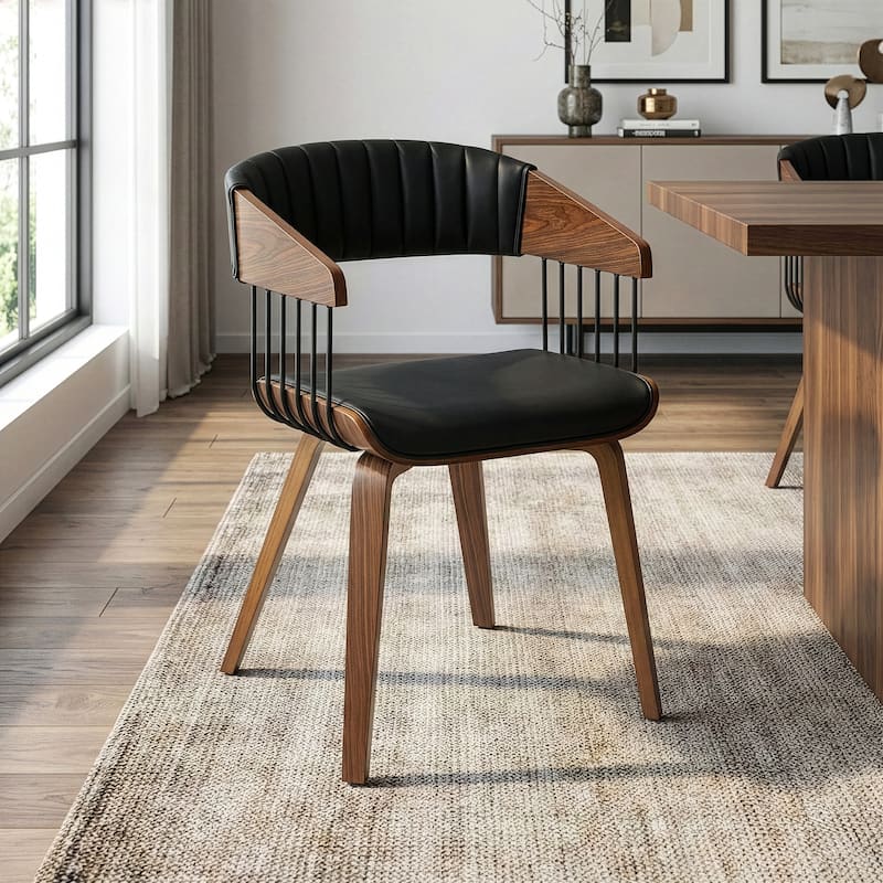 Beaumont Black Faux Leather Dining Chair with Walnut Wood Frame and Legs