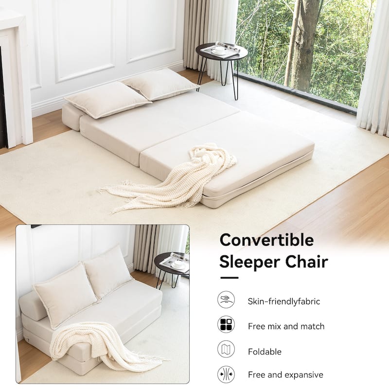 47.63" Corduroy 2-Seater Sleeper Sofa, Floor Mattress and Backrest