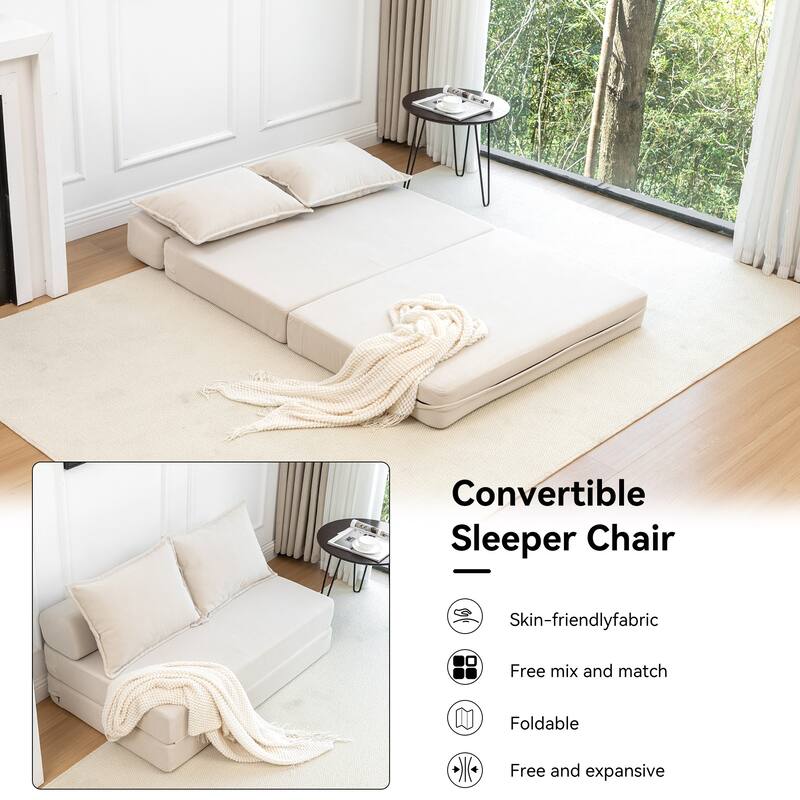 47.63" Corduroy 2-Seater Sleeper Sofa with Pillow Floor Mattress Floor Couch with Backrest for Living Room
