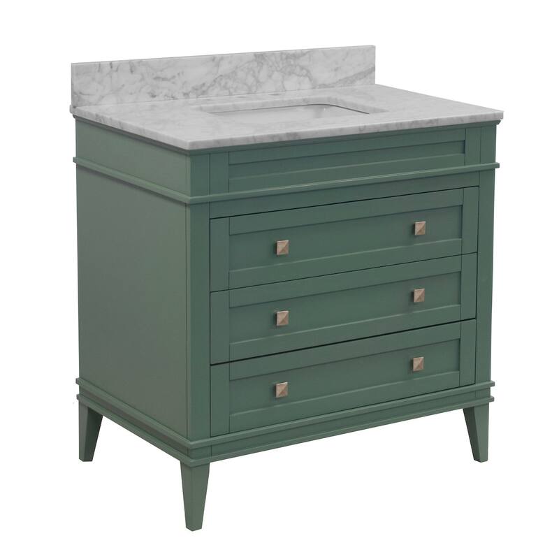 KitchenBathCollection Eleanor 36" Bathroom Vanity with Carrara Marble Top