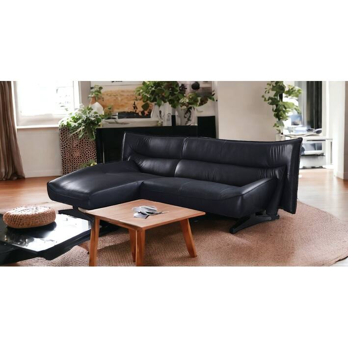 HomeRoots Gray Top Grain Leather L Shaped Two Piece Sofa and Chaise - 113