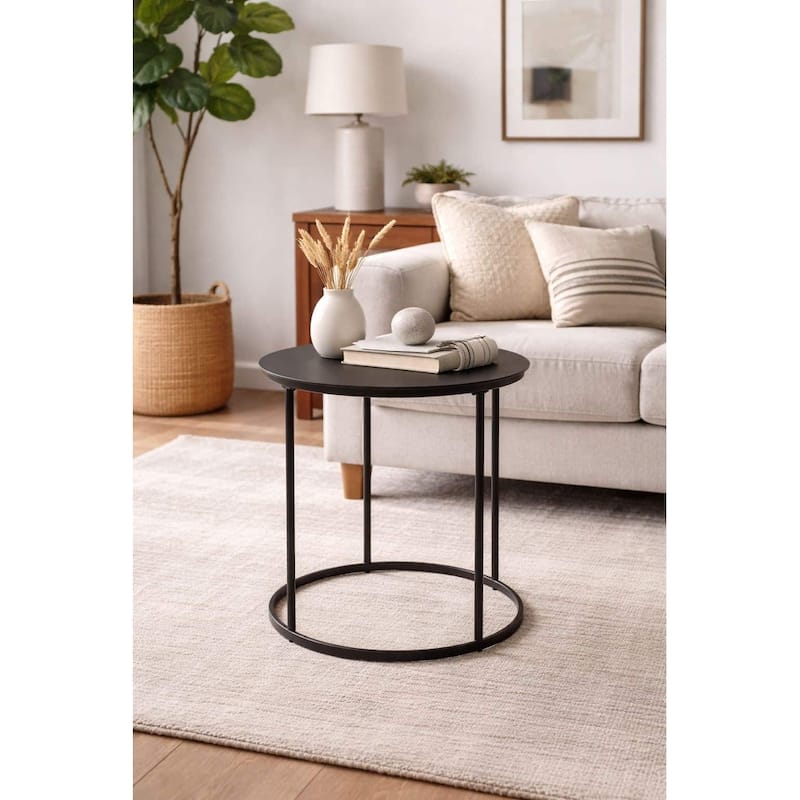 Landon Iron Round Side Table - Brown - Iron