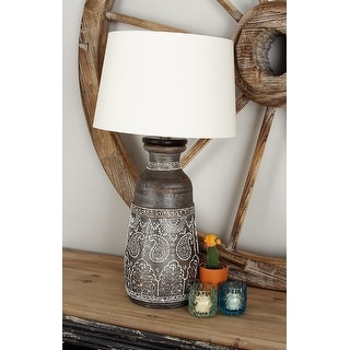 Brown Ceramic Carved Details Table Lamp - 16 x 28