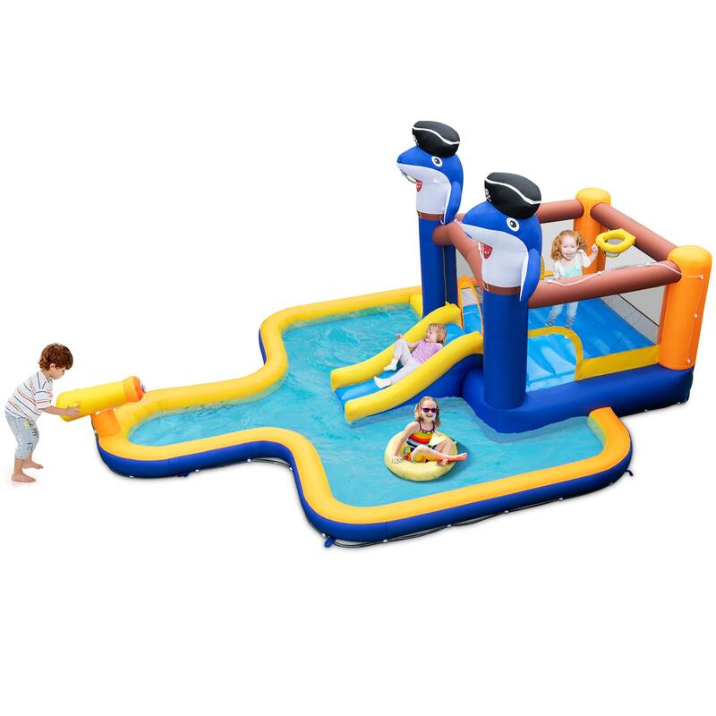 Gymax Inflatable Water Slide Park Bounce House Splash Pool Water - Kids