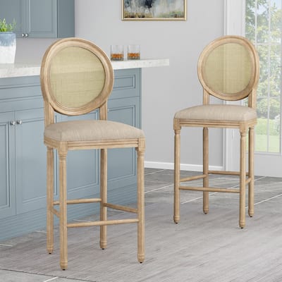 Epworth French Country Upholstered Wooden Barstools (Set of 2) by Christopher Knight Home