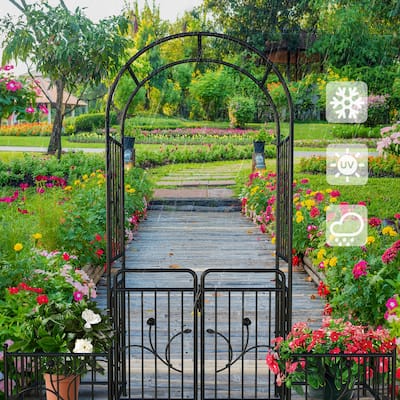 87" Metal Garden Arbor Arch with Gate and Plant Box - 80"L x 20"W x 87"H