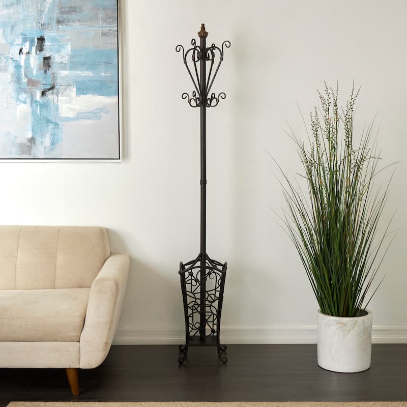 Metal Vintage Style Coat Rack with Scroll Designs - Black - Roche River Decor - 11"Wx11"Lx74"H