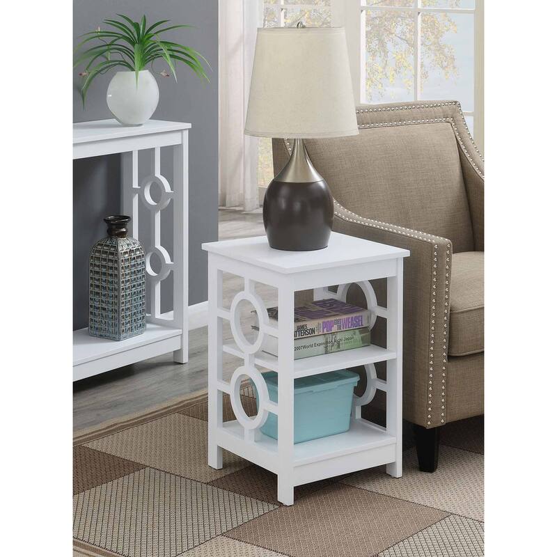 Convenience Concepts Ring End Table with Shelves - White