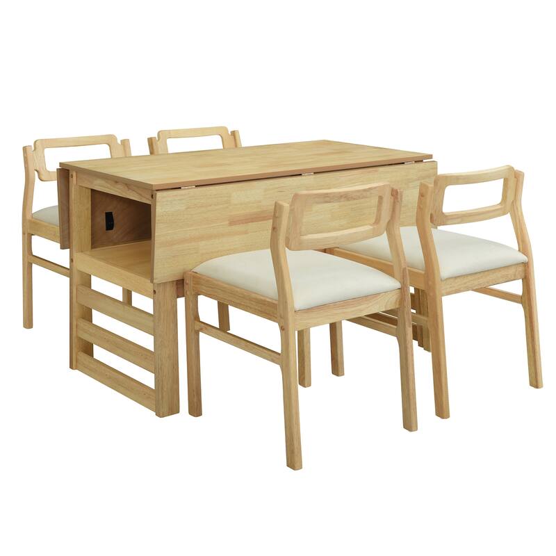 Extendable Dining Table Set for 4 w/Storage Shelf Dining Table
