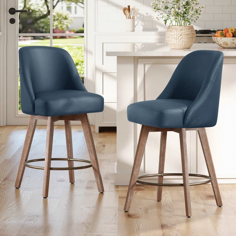 26" Upholstered Counter Height Swivel Bar Stool, Counter Stools with Solid Wood Legs - 39.37"H x 22.44"D x 21.65"W