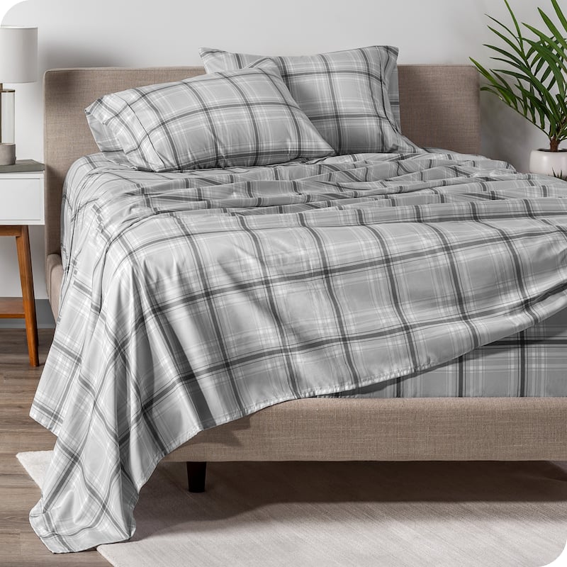 Bare Home Double Brushed Deep Pocket Printed Sheet Set - Queen - Tartan Plaid