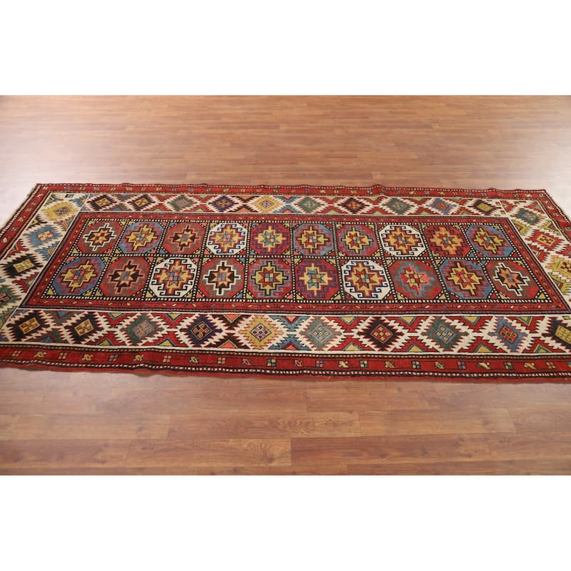 Pre-1900 Antique Kazak Vegetable Dye Runner Rug Handmade Wool Carpet - 3'11" x 8'7"